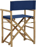 SKM Folding Director's Chairs 2 pcs Blue Bamboo and Fabric