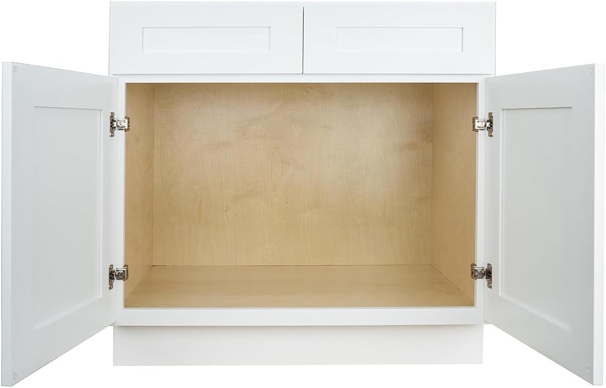 Hollywood Fabiani Design Sink Base Kitchen Cabinet 33 in. W x 24 in. D x 34-1/2 in. H, Shaker White - Solid Wood Frame, 1/2-Inch Cabinet-Grade Plywood Box, Soft-Close Doors, Ready to Assemble