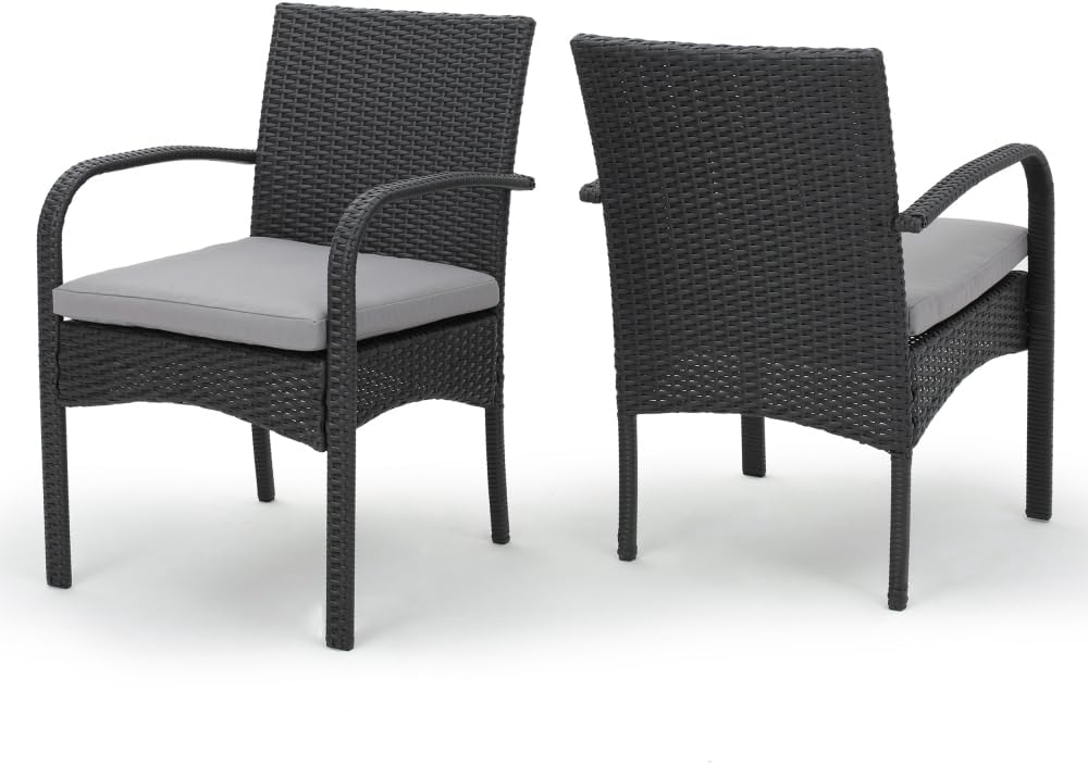 Patio Dining Chairs, Cordoba Set of 2 PE Wicker Outdoor Rattan Side Chairs for Garden Deck Backyard Porch Dining Table and Patio Seating
