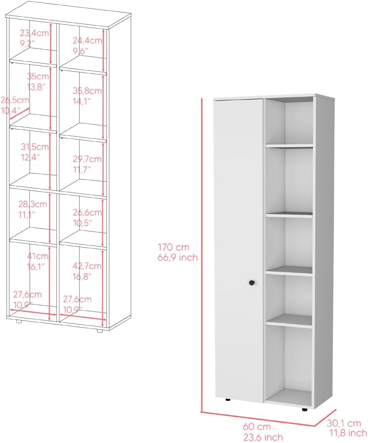 23.6" D*11.8" W*66.9" H Freestanding Storage Cabinet with 8 Shelves, Double Door, Rectangular Kitchen Pantry, Modern Minimalist, for Living Room, Dining Room, White