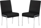 Modern Dining Chair Set of 2, Comfortable Dining Chair with Thick Cushions, Upholstered Leather Kitchen Side Chair with Metal Feet for Home, Kitchen, Living Room, Dining Room and Cafeteria, Black