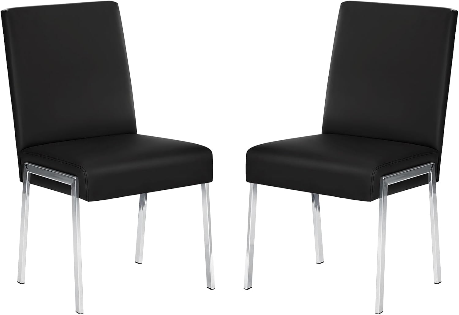 Modern Dining Chair Set of 2, Comfortable Dining Chair with Thick Cushions, Upholstered Leather Kitchen Side Chair with Metal Feet for Home, Kitchen, Living Room, Dining Room and Cafeteria, Black