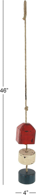 Deco 79 60642 Pine Wood and Iron Rope Float Wall Decor, 46" x 4", Red/White/Blue/Brown