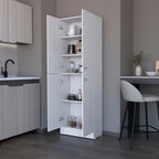 23.6" D*11.8" W*71.1" H Freestanding Kitchen Pantry with 4 Shelves, 2 Double Doors, Rectangular Storage Cabinet, Modern Minimalist, for Living Room, Dining Room, White
