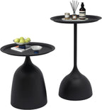 Round Side Table Set of 2, Modern Nesting End Tables with 11” Base - Iron Accent Tables for Living Room, Bedroom, Office - Black & 16.9” & 23.6” Height