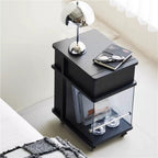 Wooden Night Stand, Minimalist Design Black Bedside Table with Open Storage, Modern End Table with Drawers for Living Room and Bedroom