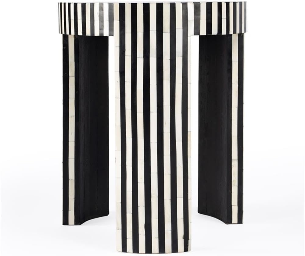 Beaumont Lane Transitional Round Bone Inlay Side Table, Black and White Finish, 18" W x 18" D x 22" H, Engineered Wood Construction, Handcrafted Accent Table for Living Room Decor