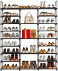9-Tier Adjustable Metal Shoe Rack Organizer, Large Capacity Freestanding Shelf with Hooks, 50-55 Pairs, 50 x 62.25 Inch