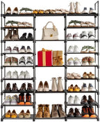9-Tier Adjustable Metal Shoe Rack Organizer, Large Capacity Freestanding Shelf with Hooks, 50-55 Pairs, 50 x 62.25 Inch