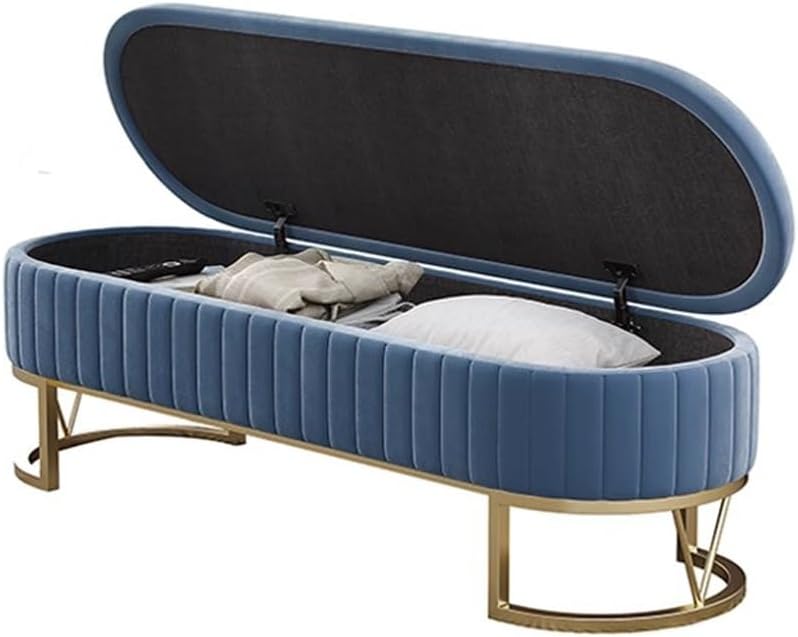 Modern Storage Bench Upholstered Bedside Stool with Metal Legs Modern for Living Room Entryway Entryway(Blue,Medium)