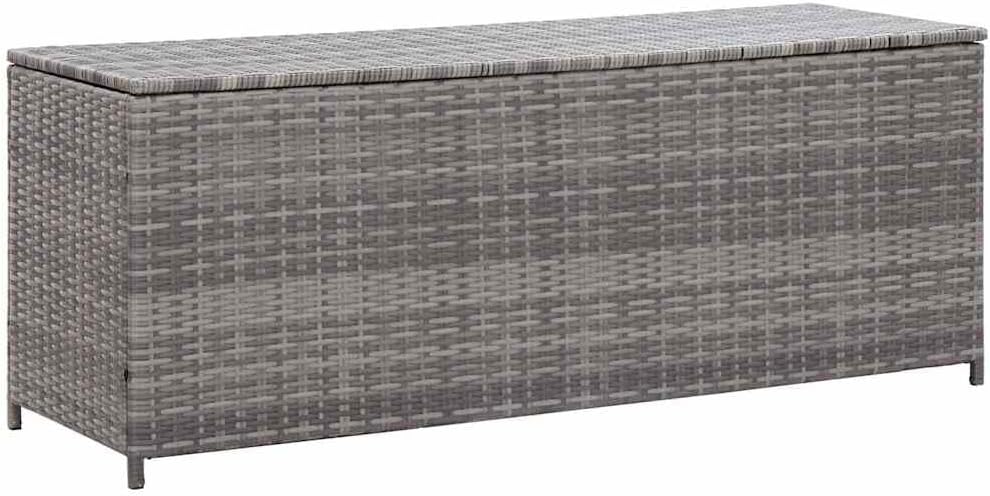 Outdoor Storage Box, 59.1" Large Patio Deck Box with Seating, Poly Rattan Garden Storage Bench, Heavy Duty Steel Frame, Grey