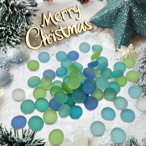 HappyFiller 1 LB Decorative Matted Sea Glass Gems Flat Marbles Gemstones,Weighted Fillers for Flower Vases,Craft Mosaics,Fishbowl Pebbles Stones,Candle Holder,Fountain Beads,Blue Green Mix