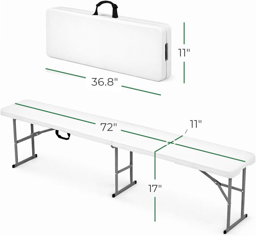 EconoHome Portable White Folding Bench – Heavy-Duty, Lightweight, and Easy to Carry – Perfect for Indoor & Outdoor Events, Camping, Picnics, and Parties