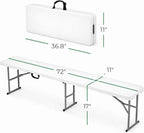 EconoHome Portable White Folding Bench – Heavy-Duty, Lightweight, and Easy to Carry – Perfect for Indoor & Outdoor Events, Camping, Picnics, and Parties
