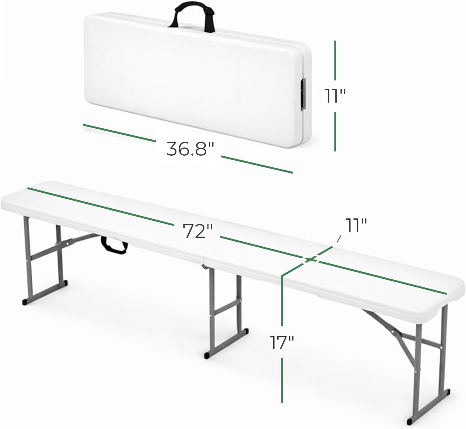 EconoHome Portable White Folding Bench – Heavy-Duty, Lightweight, and Easy to Carry – Perfect for Indoor & Outdoor Events, Camping, Picnics, and Parties
