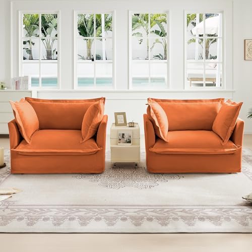 Aoowow Oversized Modular Sectional Sofa Chair Set of 2, 49” Chenille Fabric Single Armchair Comfy Deep Seat Couch Sofa with Big Toss Pillows for Living Room Apartment Office(Orange-Chenille)