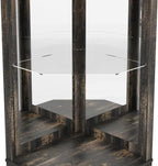 SOFTSEA Farmhouse Kitchen Pantry Cabinet with Barn Door, 72" Tall Corner Bar Cabinet with Acrylic Mirror, Wine Cabinet with Glass Rack, for Living Room Dining Room, 19.7x19.7x72 Inch, Walnut