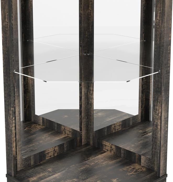 SOFTSEA Farmhouse Kitchen Pantry Cabinet with Barn Door, 72" Tall Corner Bar Cabinet with Acrylic Mirror, Wine Cabinet with Glass Rack, for Living Room Dining Room, 19.7x19.7x72 Inch, Walnut