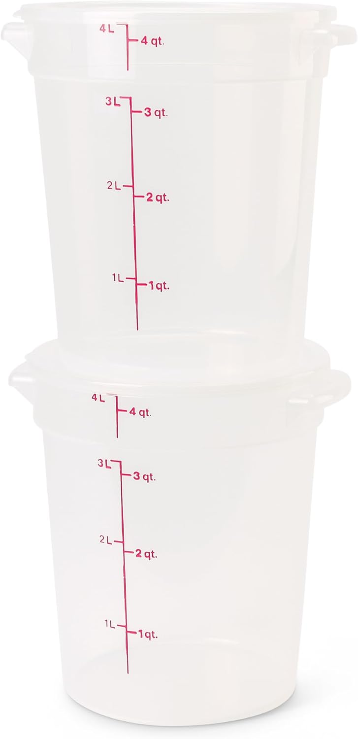 Cambro Food Storage Containers with Lids (BPA-Free) - 4 Quart - Food Grade Buckets with Lids (4 Pack) - For Dough Proofing and Brining (Translucent)