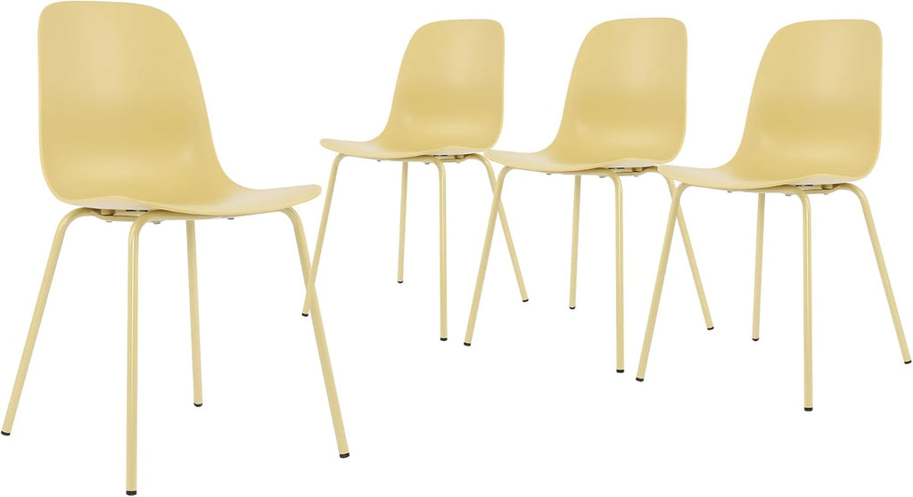 Mid Century Kitchen Chairs Set of 4,Yellow Plastic Dining Chairs Outdoor Chairs with Metal Legs for Living & Dining Room(4pcs,Yellow)