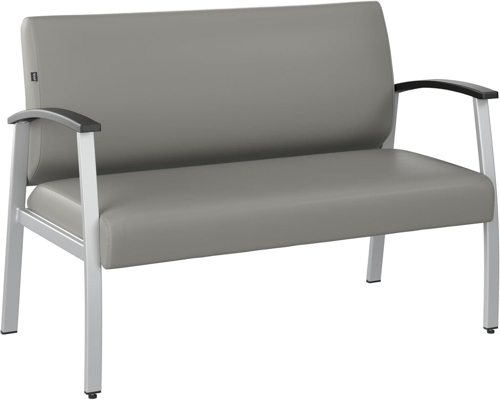 Bush Business Furniture Arrive Waiting Room Loveseat with Arms in Light Gray Vinyl, Reception Area Seating for Office and Lobby