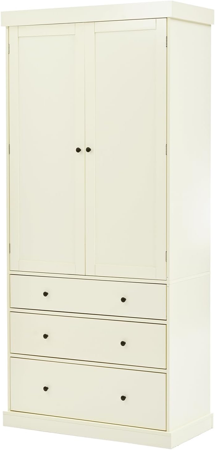 77 Inch High Freestanding Kitchen Sideboard, Farmhouse Sideboard Storage Cabinet with 3 Adjustable Shelves, 8 Door Shelves, 3 Drawers for Kitchen, Living Room and Dining Room (Cream)