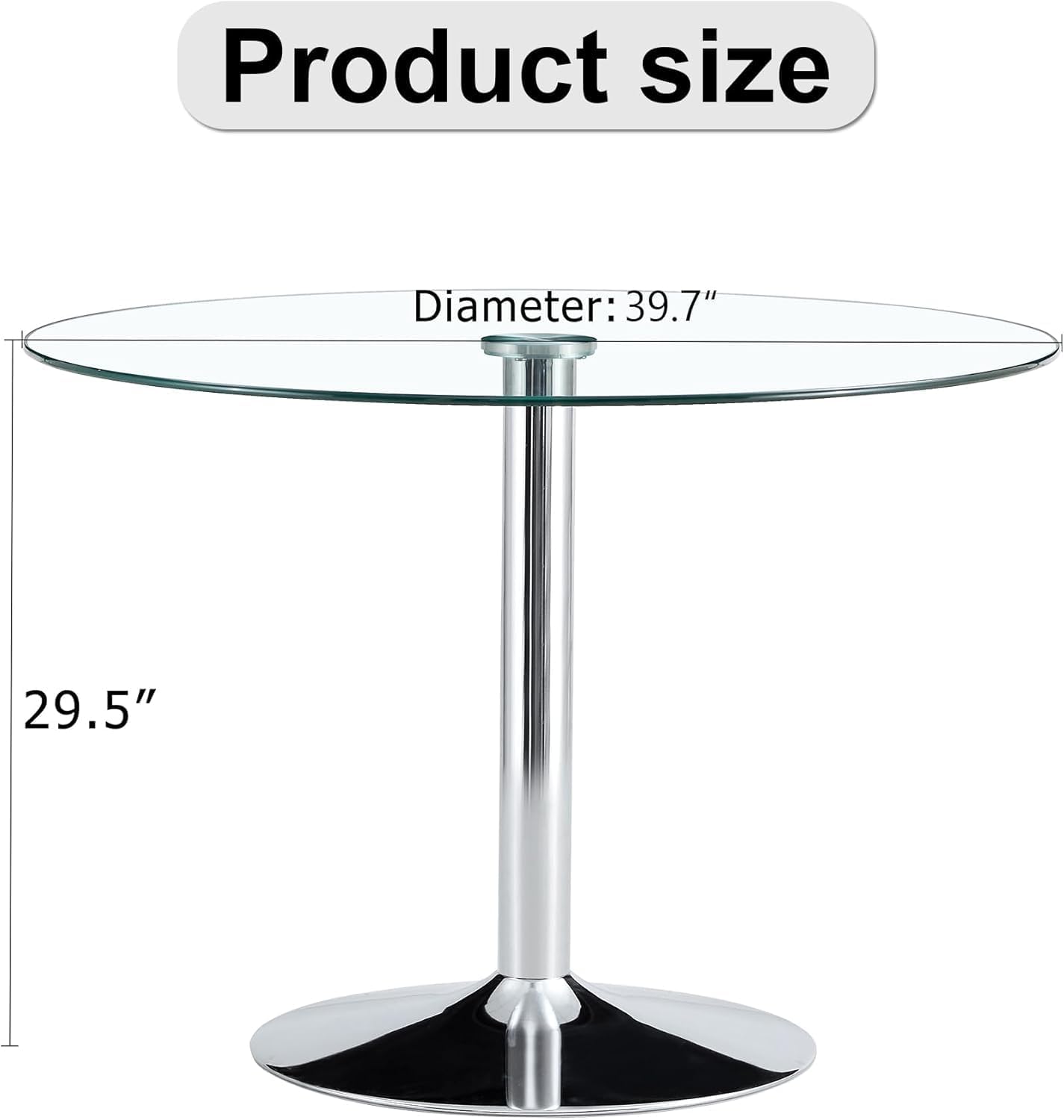 gopop 40" Round Glass Dining Table, Modern Kitchen Table with Tempered Glass Top & Stainless Steel Silver Leg, Clear Dining Room Table for Kitchen Dinner Room.