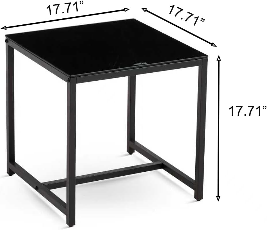 Modern Glass Side Table with Metal Legs - Multipurpose Small Tea Table for Living Room, Bedroom, Office, Outdoor Use - Waterproof & Durable Tempered Glass Top