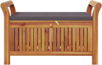 Garden Storage Bench Dark Grey Brown Solid Acacia Wood with Cushion 36x49.6x23.6 in Seating for 2 Indoor Outdoor Patio Porch Bench for Front Porch and Garden