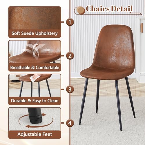 47-59" Round Dining Table Set for 6, Extendable Round Dining Table with Chairs, Wood Table and Chairs Set with Storage Shelf, Modern Dining Room Table Set for 6