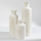 White Ceramic Vase Set of 3 – Ribbed Texture Crackle Glaze Bottle Vases for Rustic Farmhouse Table Centerpiece, Shelf & Mantel Decor