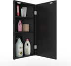 eclife 24" Bathroom Corner Medicine Cabinet W/Mirror, Single Door Bathroom Black Wall Mount Mirror Cabinet, Hanging Triple Shelf Storage Cabinet Opens Left to Right