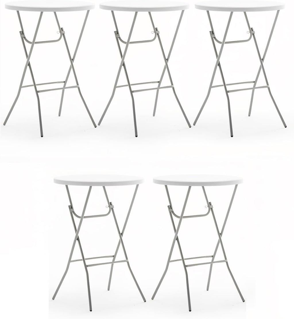 BTExpert 32” Round Bar Height Folding Table Set of 5 – 43” High Top Commercial Plastic Table, White Granite, Portable Heavy-Duty Cocktail Table for Wedding, Party, Event, Indoor Outdoor Use