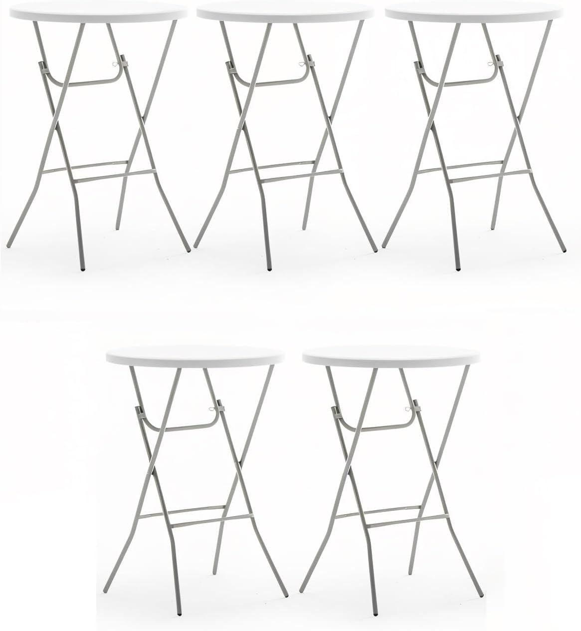 BTExpert 32” Round Bar Height Folding Table Set of 5 – 43” High Top Commercial Plastic Table, White Granite, Portable Heavy-Duty Cocktail Table for Wedding, Party, Event, Indoor Outdoor Use