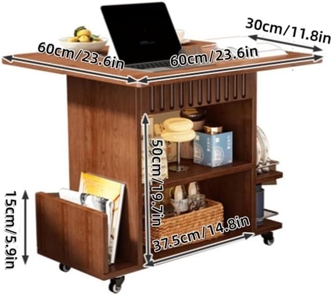 Wooden Side Table with Wheels, Large Capacity Storage End Table, 3 Tier Rolling Cart, Small Couch Table Suitable for Balcony, Living Room and Bedroom