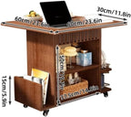 Wooden Side Table with Wheels, Large Capacity Storage End Table, 3 Tier Rolling Cart, Small Couch Table Suitable for Balcony, Living Room and Bedroom