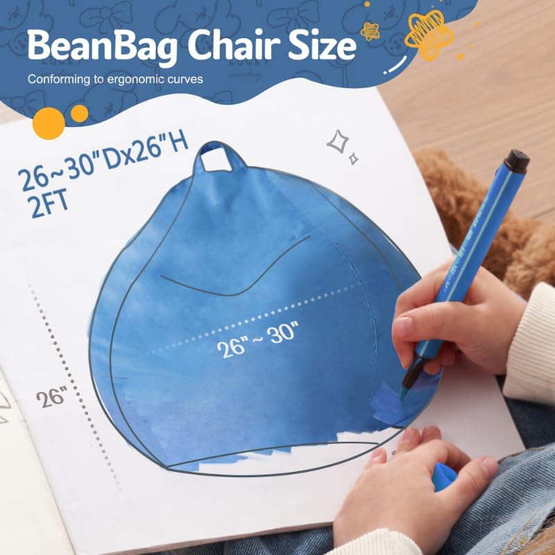 Homguava 2FT Bean Bag Chair: Bean Bags with Memory Foam Filled,Comfy Beanbag Chairs Round Bean Bag Sofa with Dutch Velvet Cover-2FT-28 x28 x22,Blue