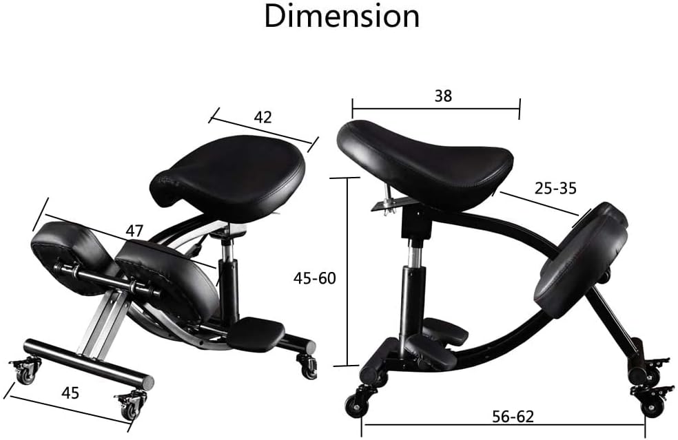 Kneeling Chair with Wheels, Ergonomic Balance Chair for Home and Office，Adjustable Saddle Chair to Improve Your Posture,Comfortable Knees and Footrest,Black,SSS-1459-M