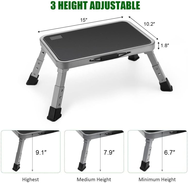 Jocauto Foldable Step Stool, Adjustable Step Stool with a Non-Slip Platform, Step Ladder with Thick Rubber Feet for Adults or Children in Kitchen, Bedroom, Office, Rv, 330 Lbs Capacity