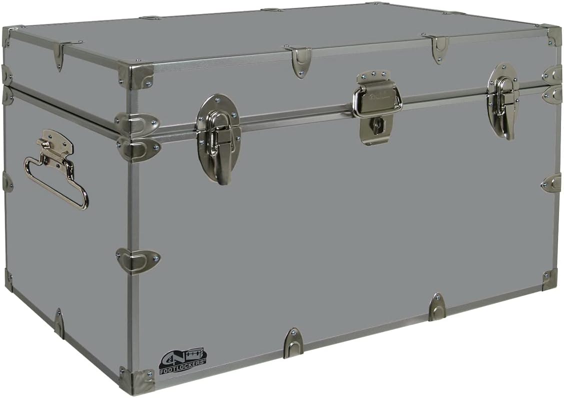 C&N Footlockers Graduate Storage Trunk - Large College Dorm Chest - Durable with Lid Stay - 32 x 18 x 18.5 Inches (Gray)
