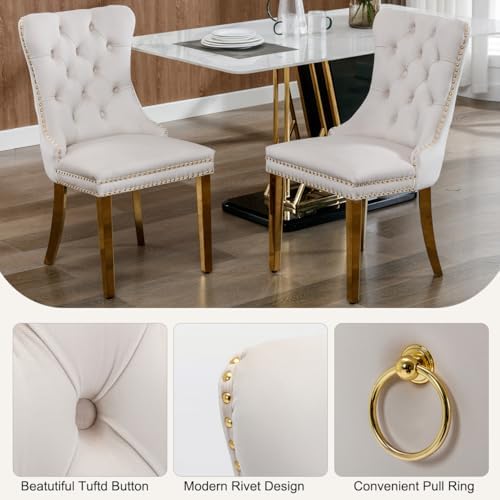 SSLine 5-Piece High-Gloss Black Dining Table Set for 4,Modern 70" Wood Kitchen Table with 4 Velvet Tufted Chairs,Luxury Rectangle Dining Room Tables with Pillar Gold Steel Pedestal Base
