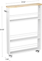 KLM 4 Tier White Slim Storage Cart with Handle, Slide Out Storage Rolling Utility Cart for Kitchen, Laundry, Narrow Places