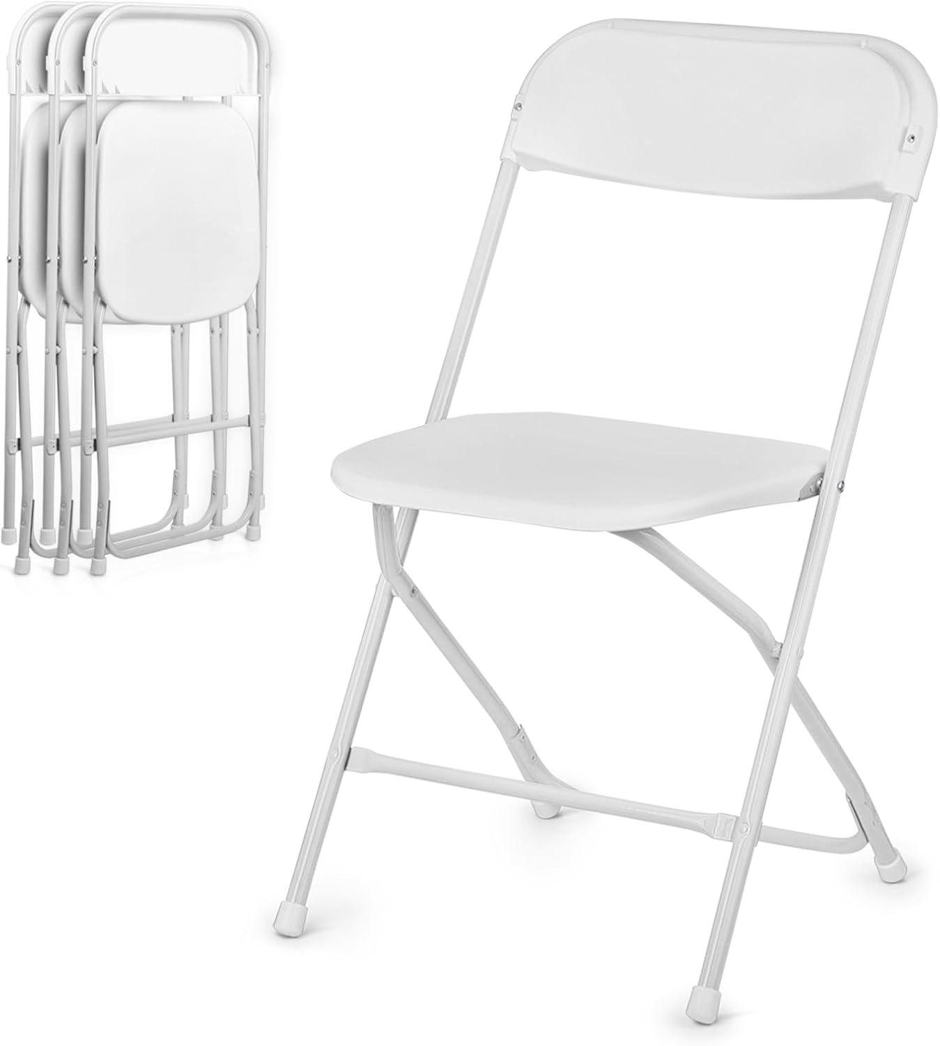 Athena Collection White Plastic Folding Chairs for Adults, 4 Pack, Portable Stackable Chair Indoor Outdoor Foldable Comfortable Sillas para Fiestas for Outside Commercial Event Party Supports 250 Lbs