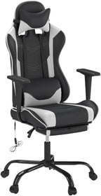 Computer Gaming Chair PC Ergonomic Office Chair Home Executive Desk Chair Adjustable High-Back PU Leather Racing Rolling Swivel Task Lumbar Support Footrest Headrest Armrest Massager