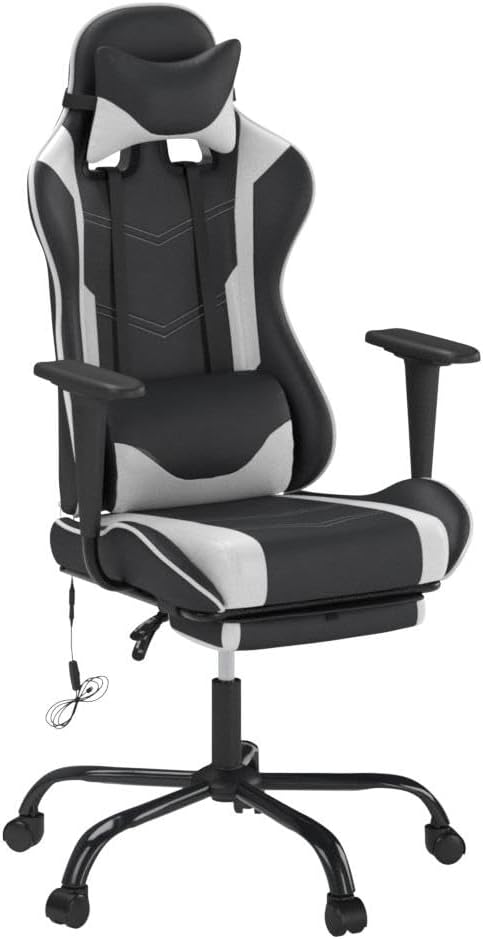 Computer Gaming Chair PC Ergonomic Office Chair Home Executive Desk Chair Adjustable High-Back PU Leather Racing Rolling Swivel Task Lumbar Support Footrest Headrest Armrest Massager