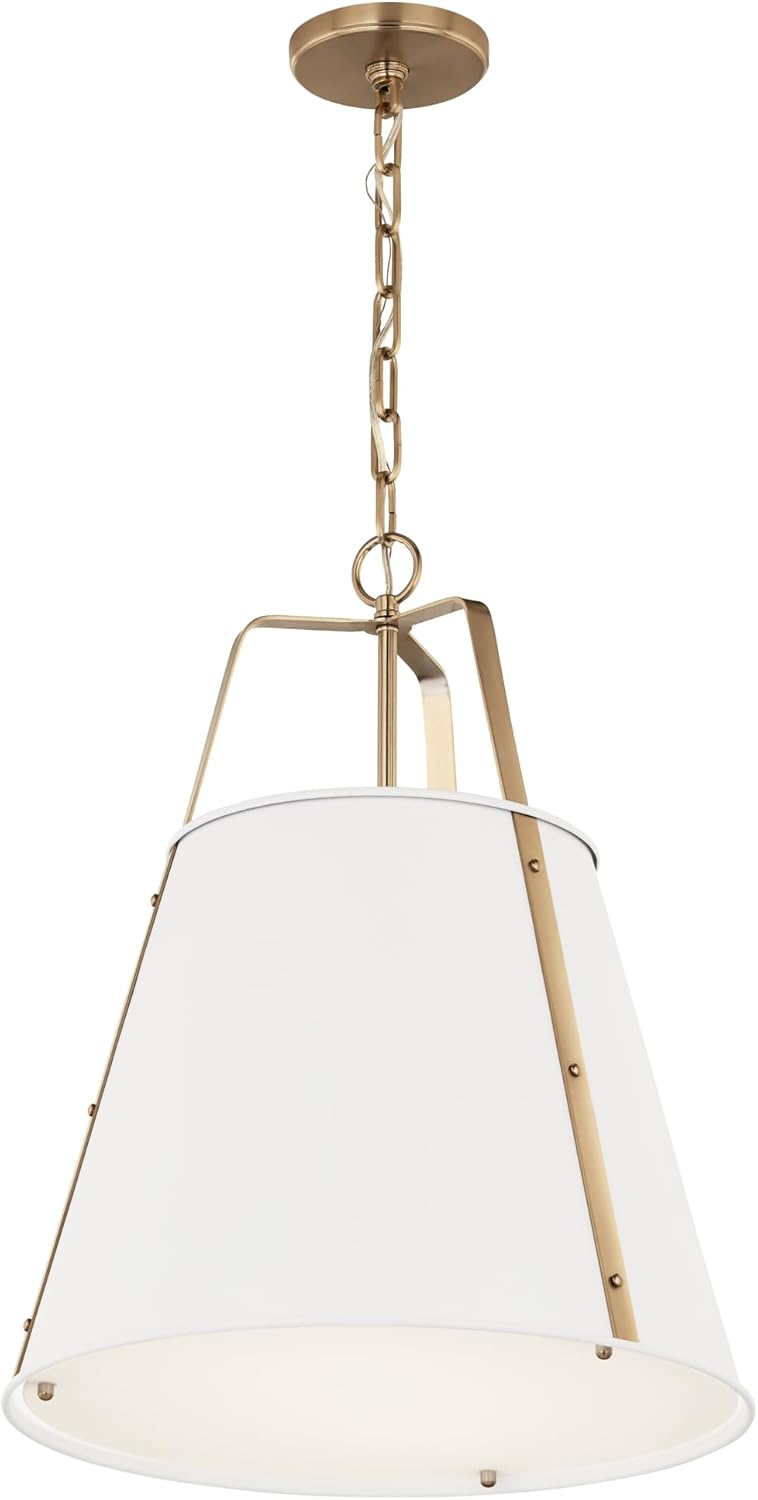 Kichler Etcher 2-Light Pendant Light Fixture with Etched Painted White Glass Diffuser, Kitchen Island Hanging Light in White and Champagne Bronze (22.5" x 18"), 52711WH