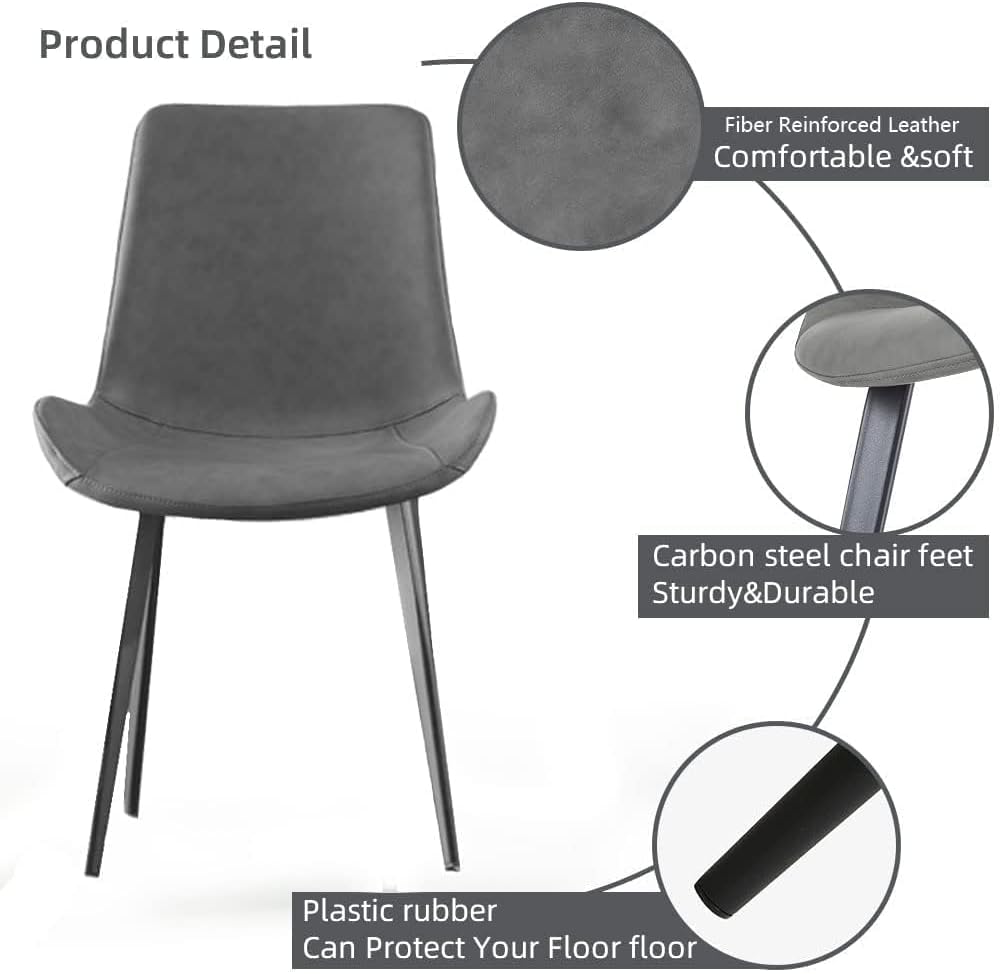 HIPIHOM Dining Chairs Set of 4, Modern Dining & Kitchen Room Chairs, Upholstered Faux Leather Cushion Seat and Sturdy Metal Legs (4 Grey Chairs)
