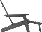 Flash Furniture Newport Adirondack Cup Holder and Pull Out Ottoman, All-Weather HDPE Indoor/Outdoor Lounge Chair, Set of 2, Gray
