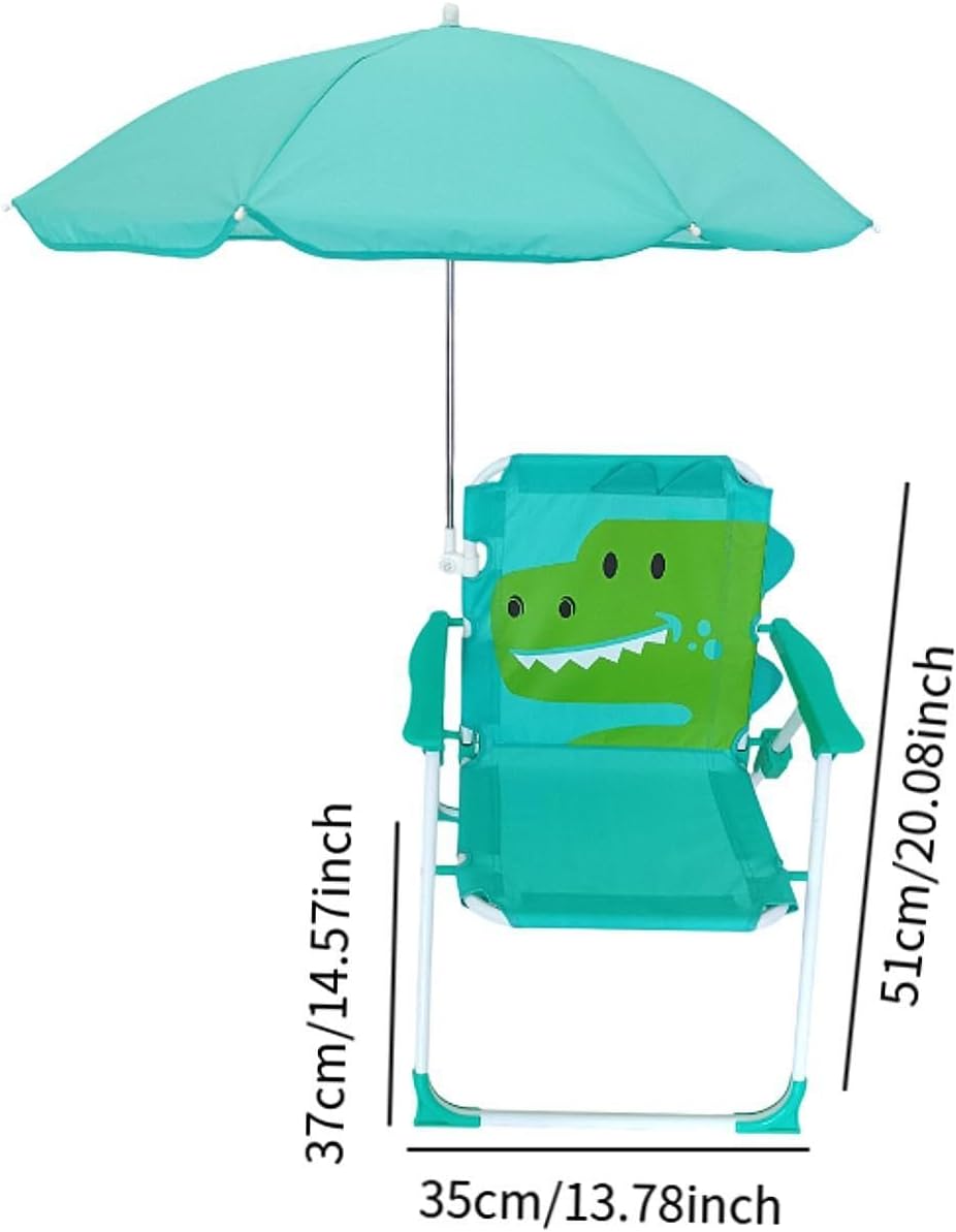 Child Beach Chair Portable Foldable Seat with Sun Protection Umbrella Oxford Cloth Steel Pipe Suitable for Children Fishing Courtyard, Green