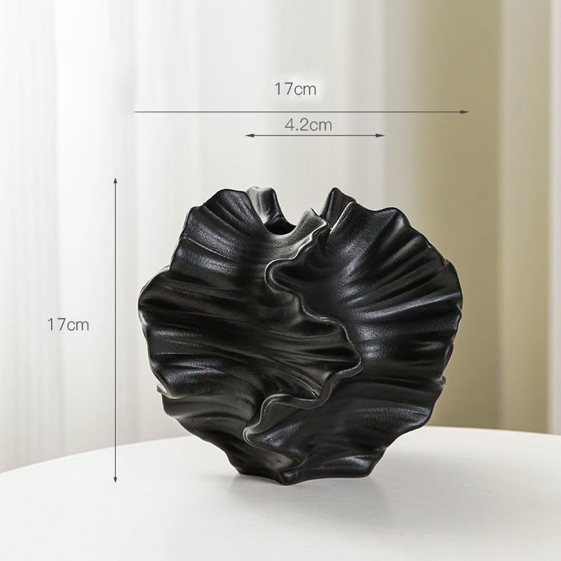 Modern Art Ceramic Coral Flower Vase Home and Office Decoration Sculpture Work Bohemian Decoration Coffee Table Office Bookshelf Living Room Decor (Black)